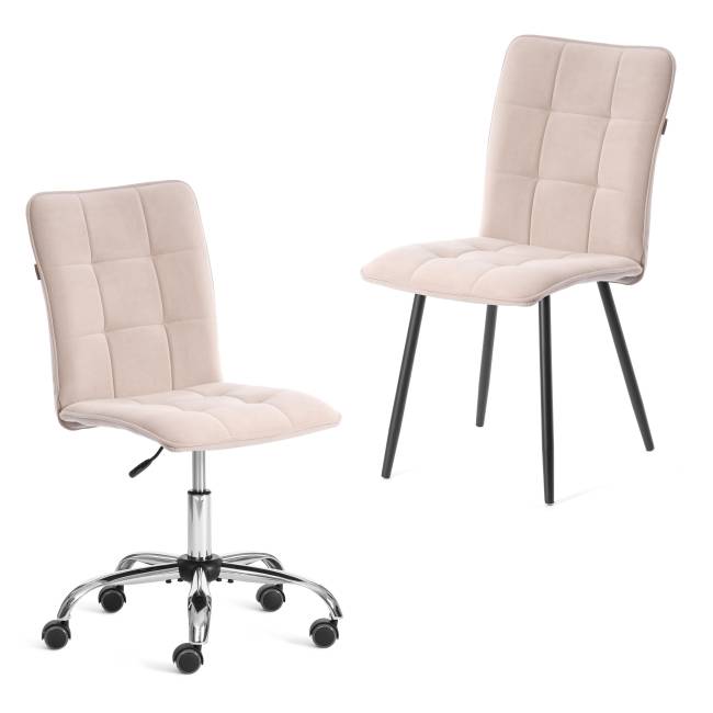 Комплект кресло+стул Bari/Бари LT, велюр, бежевый/черный, 7 бежевый/черный флок