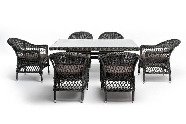 "Амароне" обеденная группа из искусственного ротанга на 6 персон, цвет графит