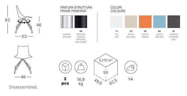 Стул пластиковый вращающийся Zebra Technopolymer хром, тортора 460х530х830 мм Стул пластиковый вращающийся Zebra Technopolymer хром, тортора 460х530х830 мм