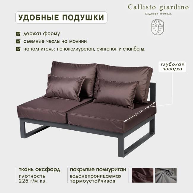 Диван садовый из алюминия 2-х местный открытый без подлокотников Лагуна G401.12Е04 шоколад/антрацит Диван садовый из алюминия 2-х местный открытый без подлокотников Лагуна G401.12Е04 шоколад/антрацит