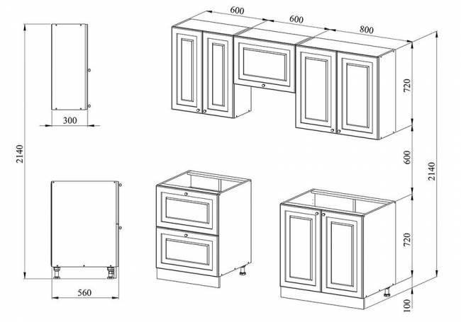 Кухня 2 х 2.14 м, массив сосны, бесцветный лак