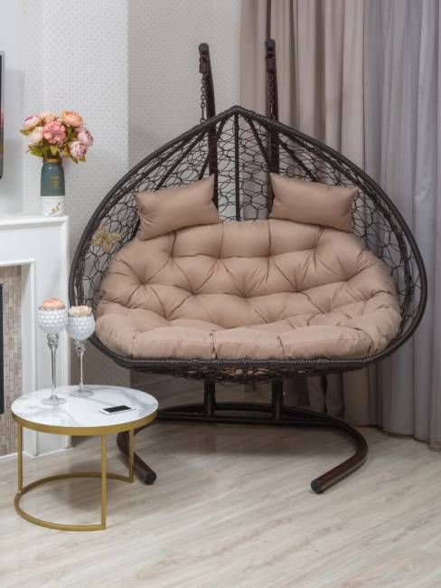 Подвесное двухместное кресло из искусственного ротанга "BUENO GRANDE", коричневый Подвесное двухместное кресло из искусственного ротанга "BUENO GRANDE", коричневый