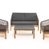 "Канны" лаунж-зона 4-местная из роупа со столиком "Канны" (серый гранит), основание дуб, роуп коричневый