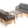 "Канны" лаунж-зона 4-местная из роупа со столиком "Канны" (серый гранит), основание дуб, роуп коричневый