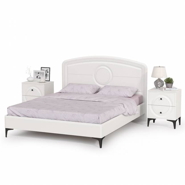 Кровать 1600 с ортопедическим основанием Валенсия и две тумбочки цвет белый шагрень Кровать 1600 с ортопедическим основанием Валенсия и две тумбочки цвет белый шагрень