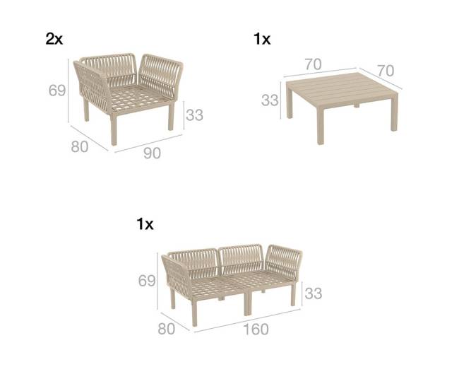 Комплект пластиковой мебели Portofino Lounge бежевый, темно-серый