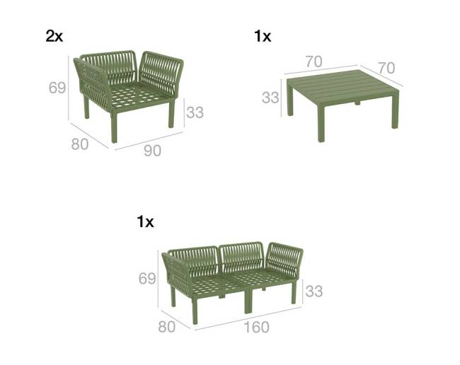 Комплект пластиковой мебели Portofino Lounge оливковый, темно-серый Комплект пластиковой мебели Portofino Lounge оливковый, темно-серый