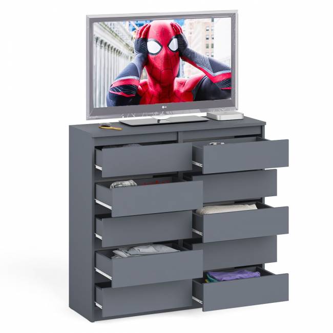 Комод высокий на десять выдвижных ящиков Мори МК1200.10 цвет графит Комод высокий на десять выдвижных ящиков Мори МК1200.10 цвет графит