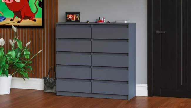 Комод высокий на десять выдвижных ящиков Мори МК1200.10 цвет графит Комод высокий на десять выдвижных ящиков Мори МК1200.10 цвет графит