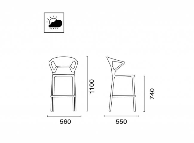 Кресло пластиковое барное Ego-K Bar сатинированный алюминий, черный матовый 560х550х1100 мм Кресло пластиковое барное Ego-K Bar сатинированный алюминий, черный матовый 560х550х1100 мм