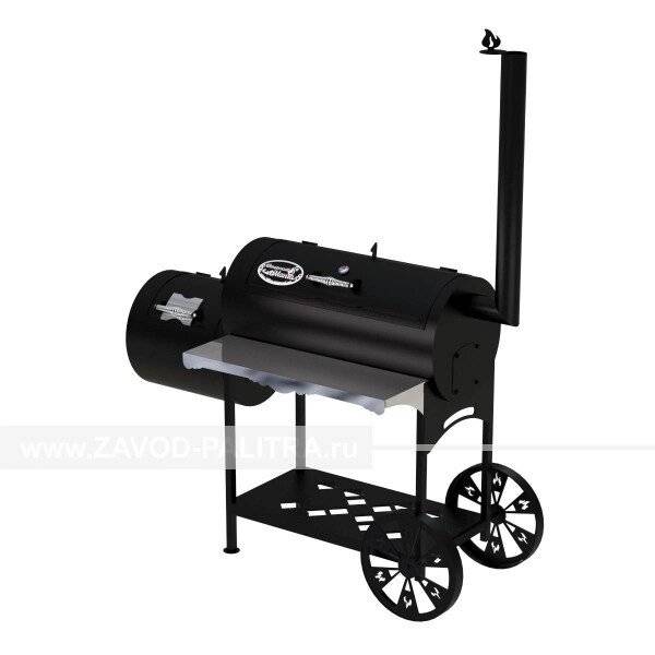 Гриль-Смокер XL, из стали толщиной 5 мм, топка слева, в термостойкой покраске Гриль-Смокер XL, из стали толщиной 5 мм, топка слева, в термостойкой покраске