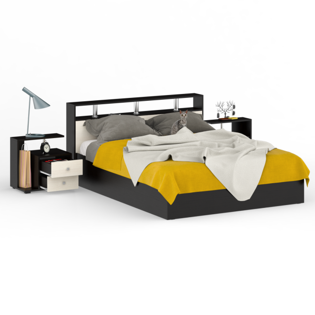 Кровать 1600 Камелия + две тумбы цвет венге/дуб лоредо Кровать 1600 Камелия + две тумбы цвет венге/дуб лоредо