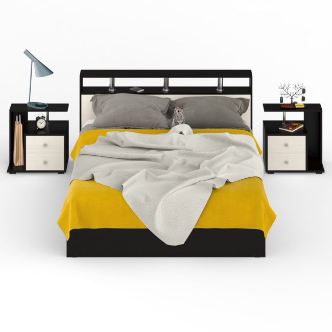 Кровать 1600 Камелия + две тумбы цвет венге/дуб лоредо Кровать 1600 Камелия + две тумбы цвет венге/дуб лоредо