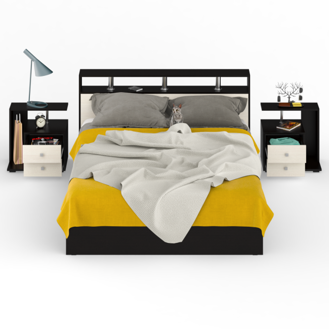 Кровать 1600 Камелия + две тумбы цвет венге/дуб лоредо Кровать 1600 Камелия + две тумбы цвет венге/дуб лоредо