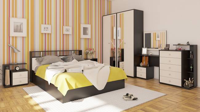 Кровать 1600 Камелия + две тумбы цвет венге/дуб лоредо Кровать 1600 Камелия + две тумбы цвет венге/дуб лоредо