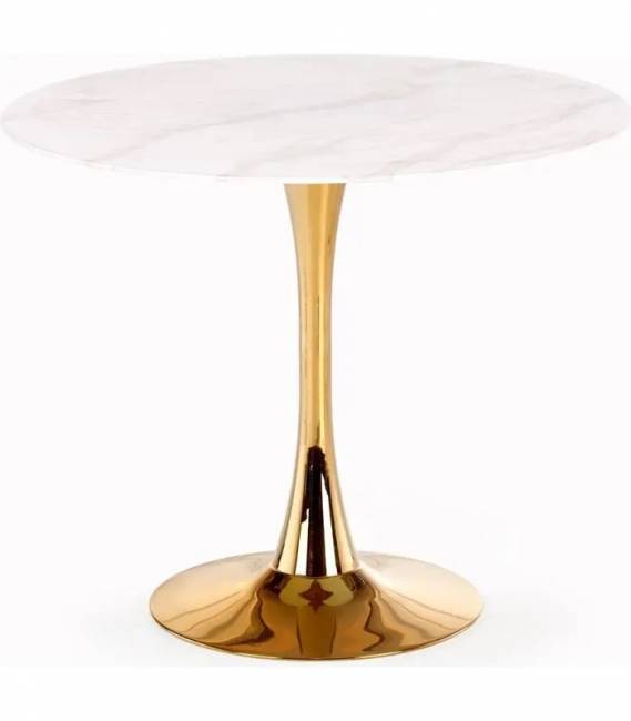 Стол Tulip D90, столешница керамика белый мрамор /опора золото