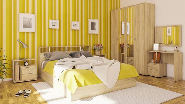 Кровать 1600 Камелия + две тумбы цвет дуб сонома