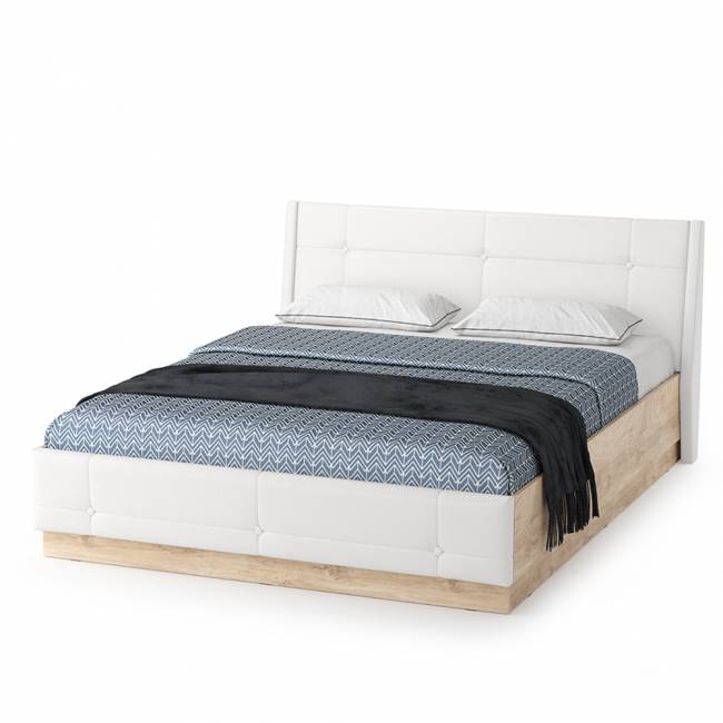 Кровать Муссон 11.28 цвет дуб эндгрейн элегантный/искусственная кожа белая Кровать Муссон 11.28 цвет дуб эндгрейн элегантный/искусственная кожа белая