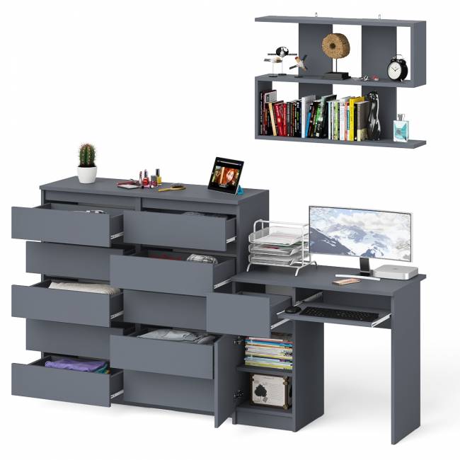 Комод 10-ть ящиков Мори МК1200.10 с компьютерным столом МС-1 левый и полкой цвет графит Комод 10-ть ящиков Мори МК1200.10 с компьютерным столом МС-1 левый и полкой цвет графит