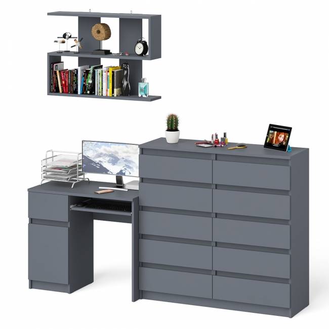 Комод 10-ть ящиков Мори МК1200.10 с компьютерным столом МС-1 левый и полкой цвет графит Комод 10-ть ящиков Мори МК1200.10 с компьютерным столом МС-1 левый и полкой цвет графит