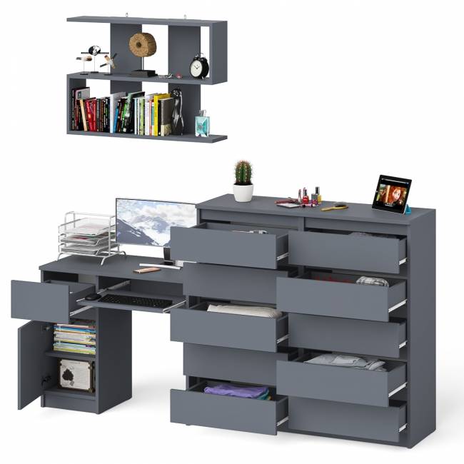 Комод 10-ть ящиков Мори МК1200.10 с компьютерным столом МС-1 левый и полкой цвет графит Комод 10-ть ящиков Мори МК1200.10 с компьютерным столом МС-1 левый и полкой цвет графит
