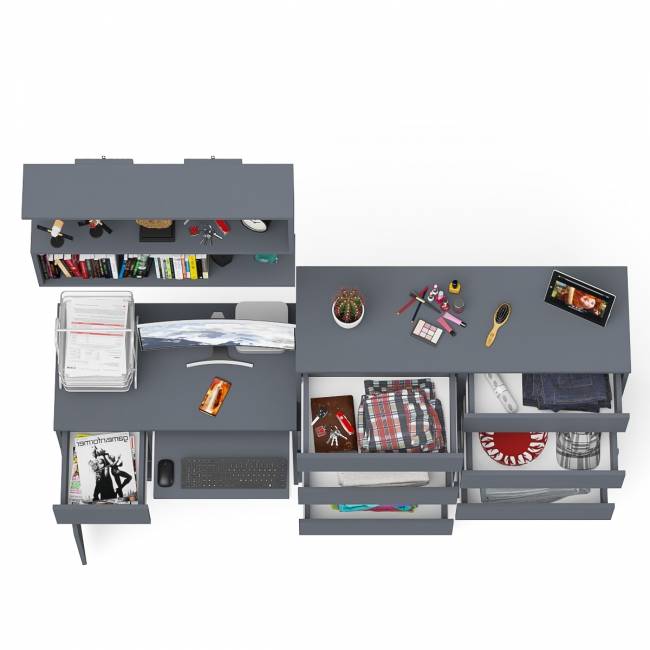 Комод 10-ть ящиков Мори МК1200.10 с компьютерным столом МС-1 левый и полкой цвет графит Комод 10-ть ящиков Мори МК1200.10 с компьютерным столом МС-1 левый и полкой цвет графит