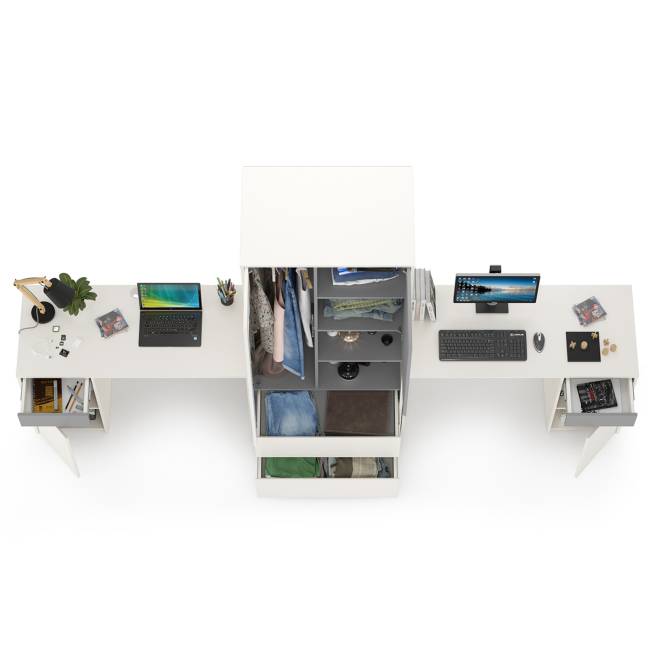 Компьютерные столы и шкаф для одежды Торонто цвет белый шагрень/стальной серый