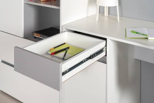 Компьютерные столы и шкаф для одежды Торонто цвет белый шагрень/стальной серый