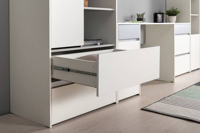 Компьютерные столы и шкаф для одежды Торонто цвет белый шагрень/стальной серый