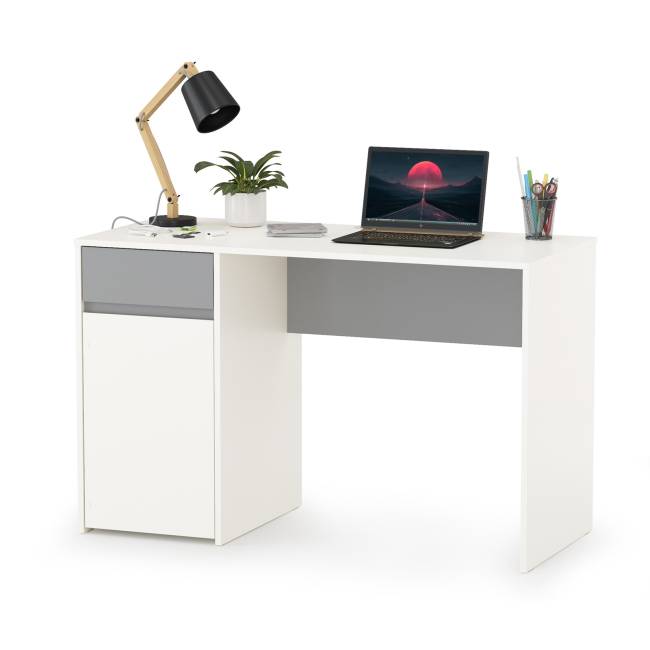 Компьютерные столы и шкаф для одежды Торонто цвет белый шагрень/стальной серый