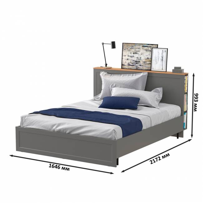 Кровать двуспальная 1600 Остин 11.53 цвет серый графит/дуб крафт золотой Кровать двуспальная 1600 Остин 11.53 цвет серый графит/дуб крафт золотой