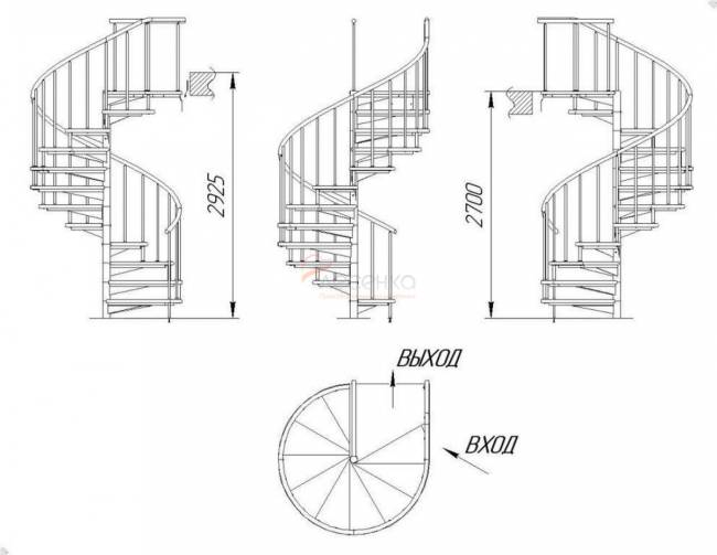 Винтовая лестница ЛЕС-1,8 высота 2700-2925, Серый, Сосна Винтовая лестница ЛЕС-1,8 высота 2700-2925, Серый, Сосна