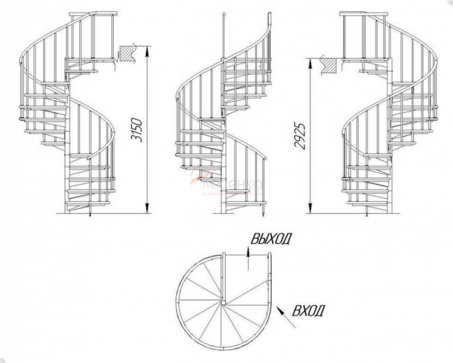 Винтовая лестница ЛЕС-1,8 высота 2925-3150, Серый, Сосна Винтовая лестница ЛЕС-1,8 высота 2925-3150, Серый, Сосна
