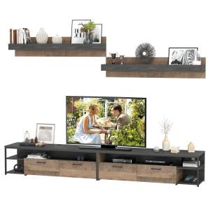 Две тумбы для аппаратуры с двумя навесными полками Трувор цвет дуб гранж песочный/интра