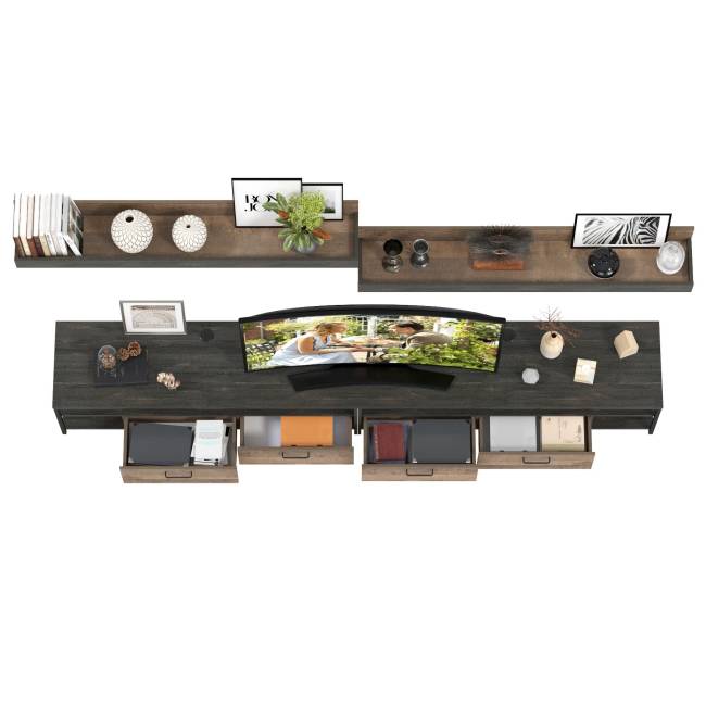 Две тумбы для аппаратуры с двумя навесными полками Трувор цвет дуб гранж песочный/интра