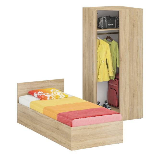 Кровать односпальная 900 с угловым шкафом Стандарт цвет дуб сонома