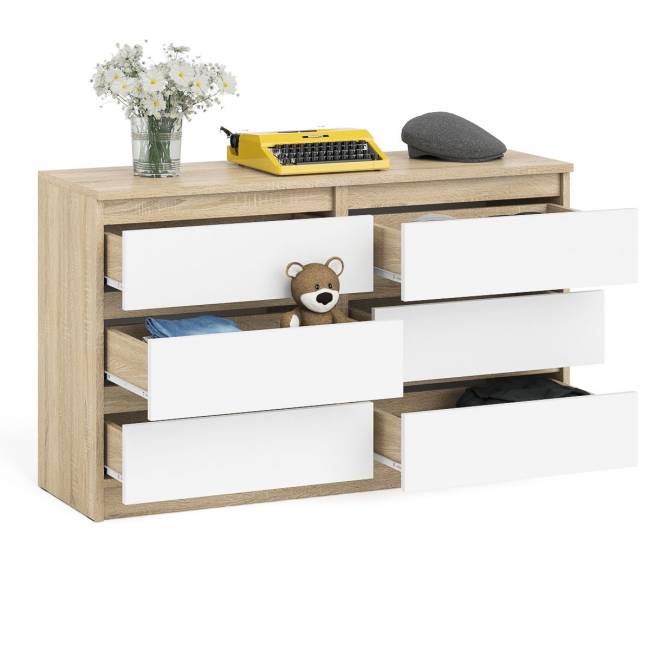 Широкий комод шесть ящиков Мори МК1200.6 цвет дуб сонома/белый