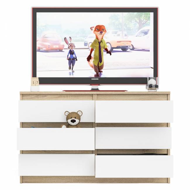 Широкий комод шесть ящиков Мори МК1200.6 цвет дуб сонома/белый