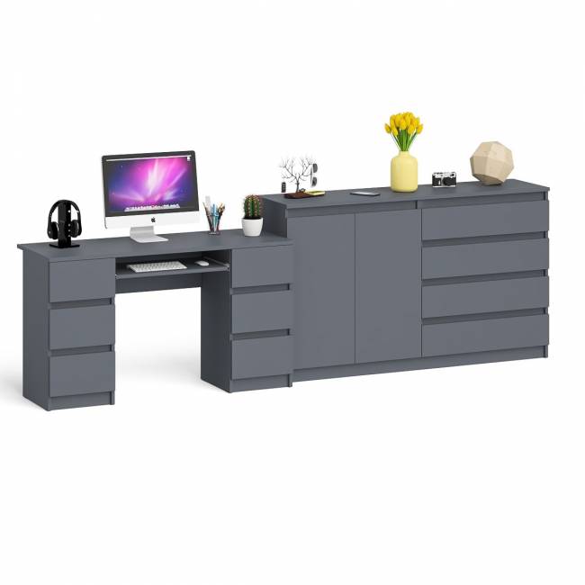 Компьютерный двухтумбовый стол с панелью для клавиатуры с тумбой-комодом 1600 Мори цвет графит Компьютерный двухтумбовый стол с панелью для клавиатуры с тумбой-комодом 1600 Мори цвет графит