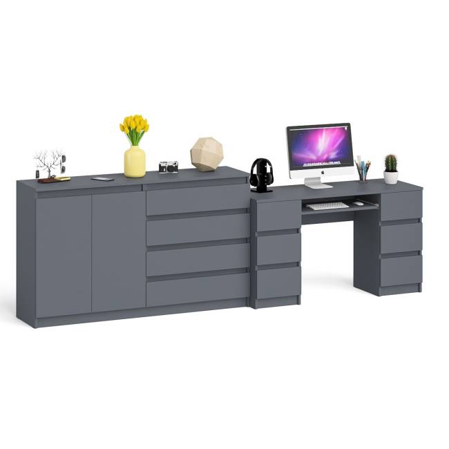 Компьютерный двухтумбовый стол с панелью для клавиатуры с тумбой-комодом 1600 Мори цвет графит Компьютерный двухтумбовый стол с панелью для клавиатуры с тумбой-комодом 1600 Мори цвет графит