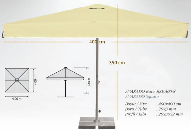 Зонт профессиональный 4х4 м Avocado бежевый 4000х4000 мм Зонт профессиональный 4х4 м Avocado бежевый 4000х4000 мм