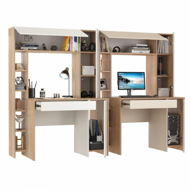 Комплект их двух компьютерных столов Комфорт 12.71 цвет дуб сонома/белый/гикори рокфорд натуральный/сатин