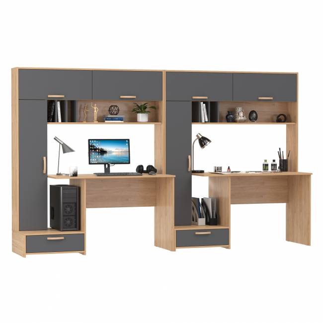 Лайт столы письменные 03.243Н с верхними полочками цвет гикори рокфорд натуральный/тёмно-серый Лайт столы письменные 03.243Н с верхними полочками цвет гикори рокфорд натуральный/тёмно-серый