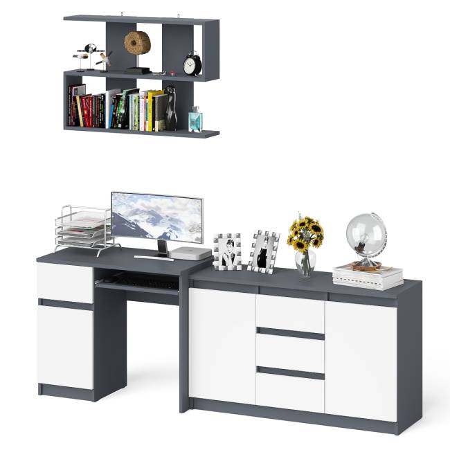 Стол компьютерный Мори МС-1 левый с верхней полкой и комодом с дверками и ящиками цвет графит/белый Стол компьютерный Мори МС-1 левый с верхней полкой и комодом с дверками и ящиками цвет графит/белый