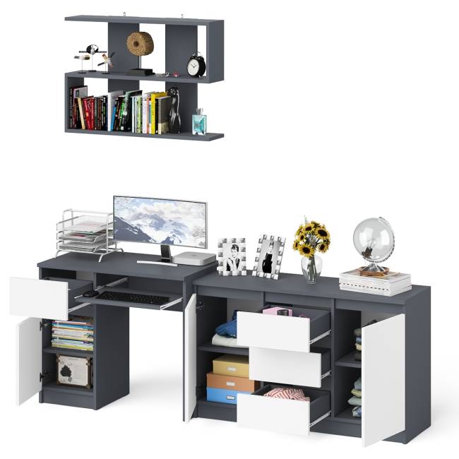 Стол компьютерный Мори МС-1 левый с верхней полкой и комодом с дверками и ящиками цвет графит/белый Стол компьютерный Мори МС-1 левый с верхней полкой и комодом с дверками и ящиками цвет графит/белый
