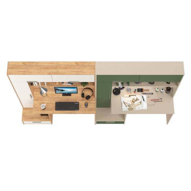 Два стола письменных Лайт 03.243Н цвет дуб крафт золотой/белый премиум/сатин/дымчатый зелёный Два стола письменных Лайт 03.243Н цвет дуб крафт золотой/белый премиум/сатин/дымчатый зелёный