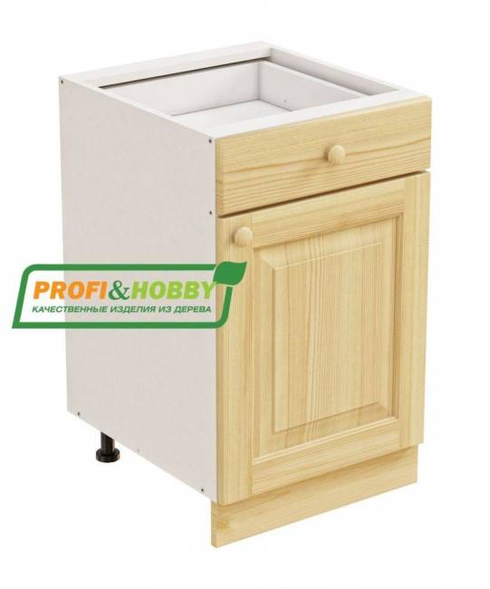 Тумба 1 дверь 1 ящик 500х530х720 + фасад сосна бесцветный лак