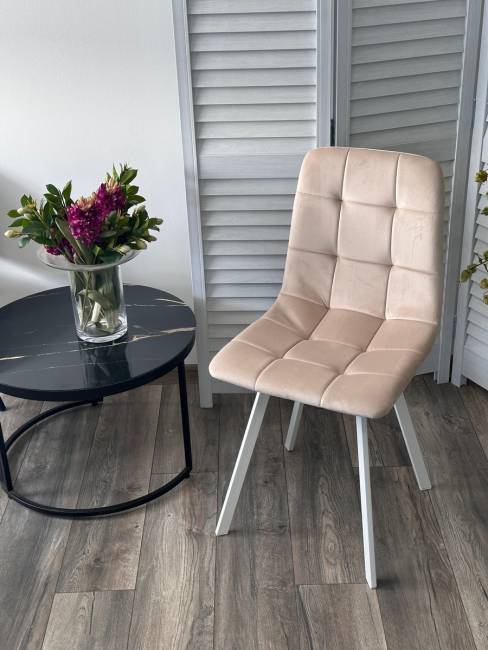 Стул РИЧИ, цвет H-06 Бежевый, велюр / белый каркас М-City Стул РИЧИ, цвет H-06 Бежевый, велюр / белый каркас М-City