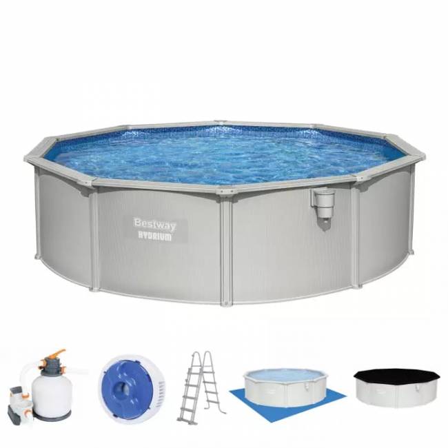 Стальной бассейн Hydrium 460х120см, 17430л, песч.фил.-нас. 5678л/ч, лестн., тент, подст., попл.-доз. Стальной бассейн Hydrium 460х120см, 17430л, песч.фил.-нас. 5678л/ч, лестн., тент, подст., попл.-доз.