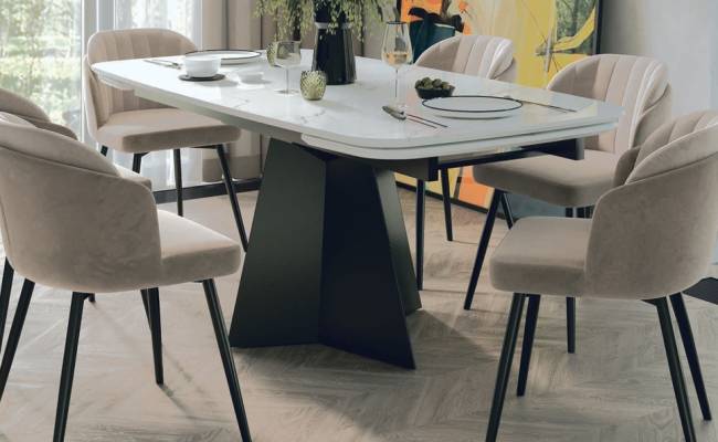 Стол САХАРА 180 БЕЛЫЙ МРАМОР АКТИВНЫЙ , керамика / Черный каркас, М-City